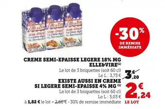 Super U Elle&vire creme semi-epaisse legere 18% mg offre
