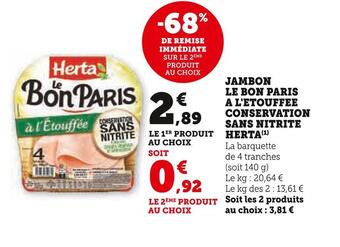 Super U Herta jambon le bon paris a l'etouffee conservation sans nitrite offre