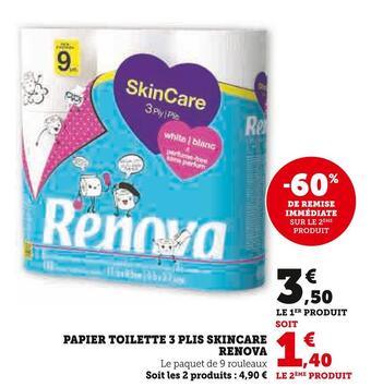 Super U Renova papier toilette 3 plis skincare offre