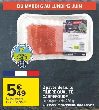 Carrefour 2 pavés de truite FILIÈRE QUALITÉ CARREFOUR (P) offre
