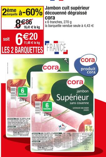 Cora jambon cuit supérieur découenné dégraissé