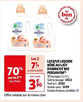 Auchan Supermarché Persavon lessive liquide bébé au lait d'abricot bio offre