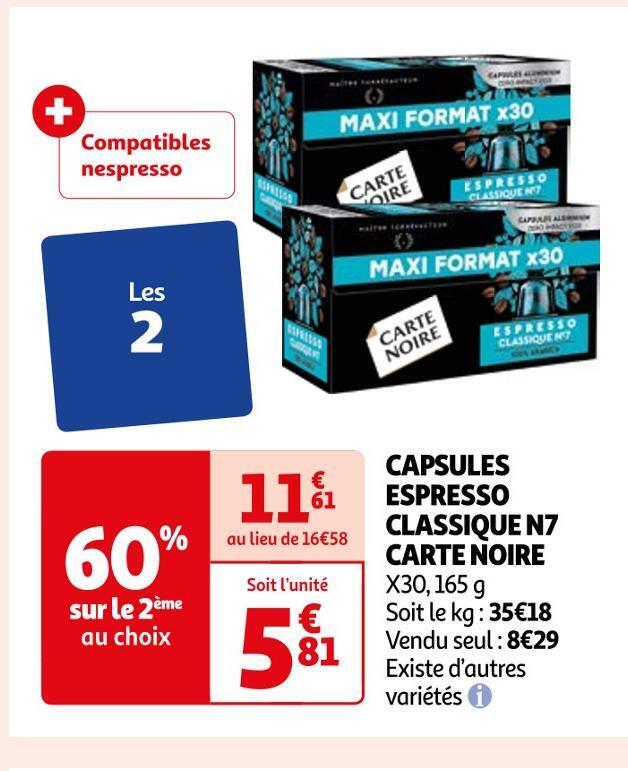 Auchan Supermarché Carte noire capsules espresso classique n7 offre