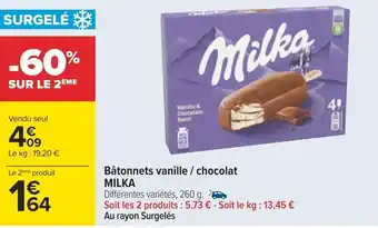 Carrefour Bâtonnets vanille / chocolat MILKA offre