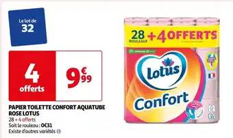 Auchan Supermarché Lotus papier toilette confort aquatube rose offre
