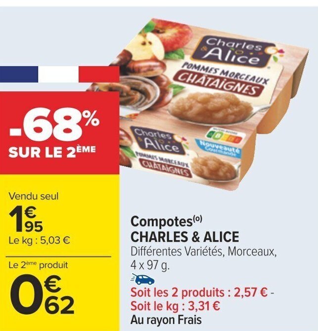 Promo Compotes (0) CHARLES & ALICE chez Carrefour