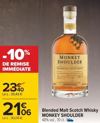 Carrefour Monkey shoulder blended malt scotch whisky offre