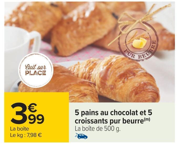 Carrefour 5 pains au chocolat et 5 croissants pur beurre offre