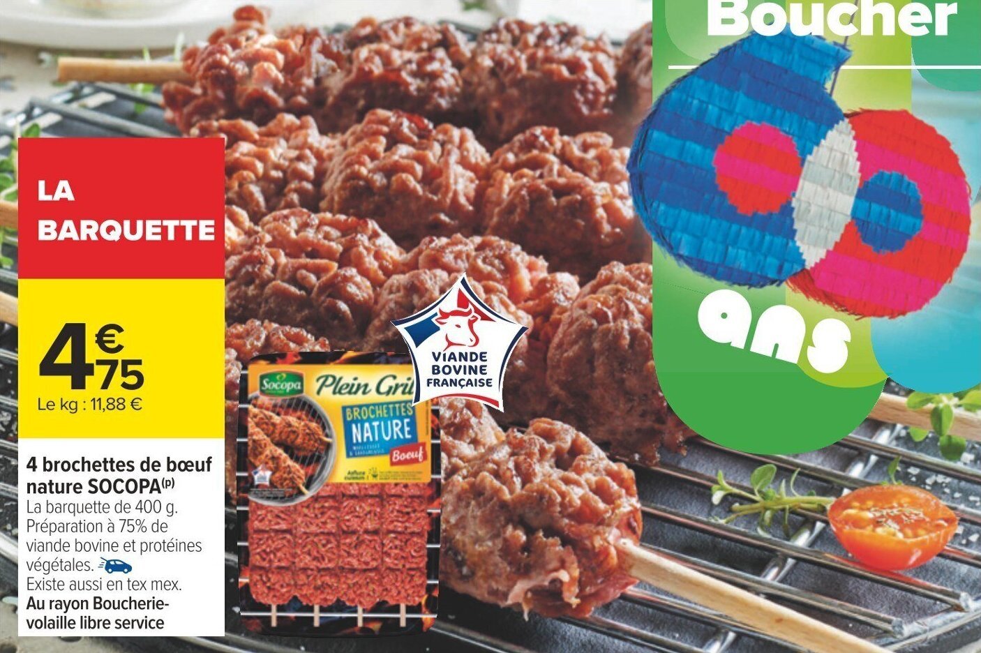 Carrefour 4 brochettes de bœuf nature SOCOPA(P) offre