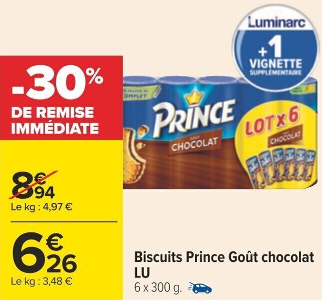 Carrefour Biscuits Prince Goût chocolat LU offre