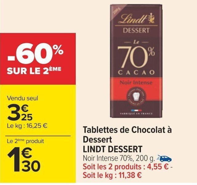 Carrefour Tablettes de Chocolat à Dessert LINDT DESSERT offre