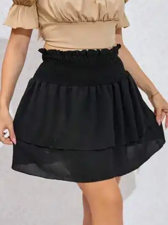 Shein jupe à taille froncée en couches ourlet