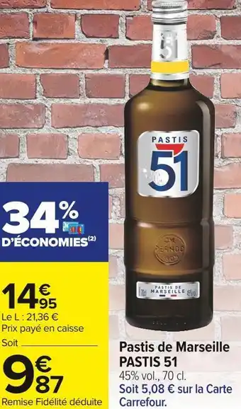 Carrefour Market Pastis 51 pastis de marseille offre