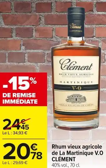 Carrefour Market Clément rhum vieux agricole de la martinique v.o offre