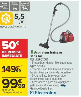 Carrefour Electrolux aspirateur traineau sans sac offre