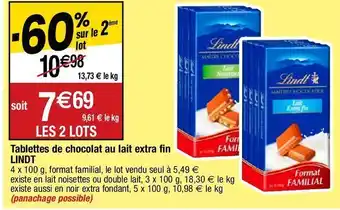 Migros Chocolat au lait lindt offre