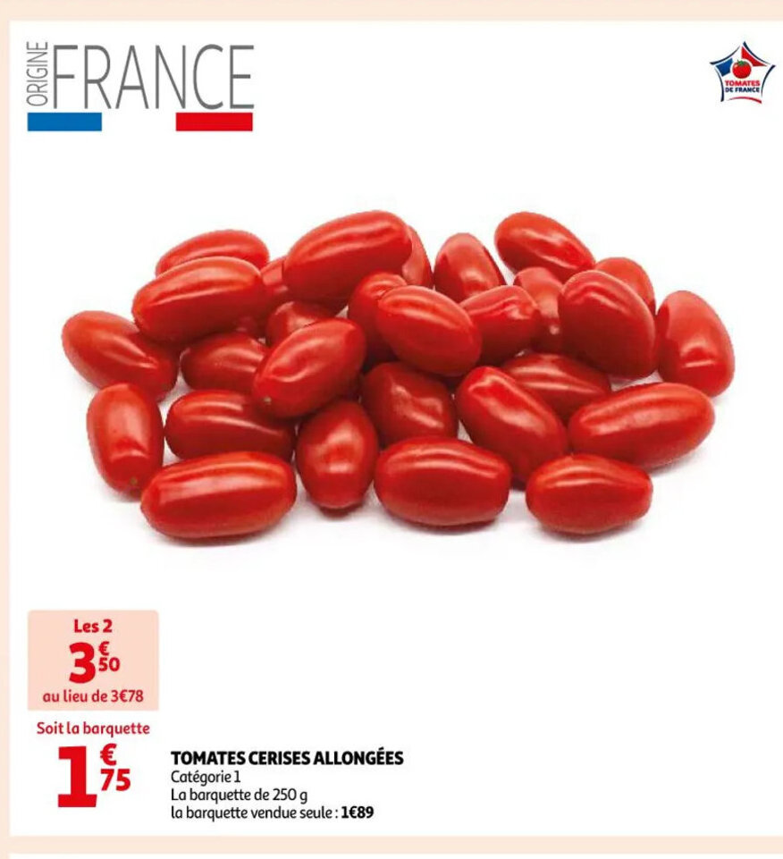 Auchan TOMATES CERISES ALLONGÉES offre