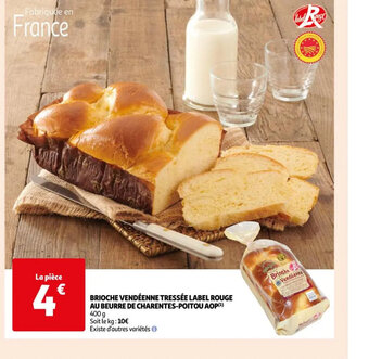 Auchan BRIOCHE VENDÉENNE TRESSÉE LABEL ROUGE AU BEURRE DE CHARENTES-POITOU AOP(¹) offre
