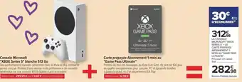 Carrefour Console Microsoft "XBOX Series S" blanche 512 Go Carte prépayée Abonnement 1 mois au offre