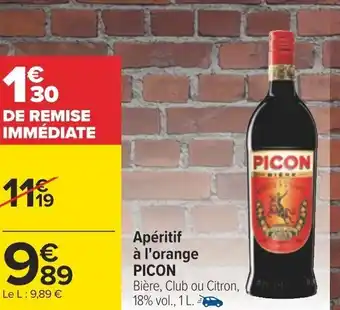 Carrefour Apéritif à l'orange PICON Bière, Club ou Citron, 18% vol., 1 L. offre