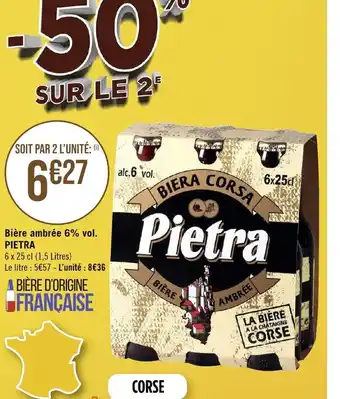 Géant Casino Bière ambrée 6% vol. PIETRA offre