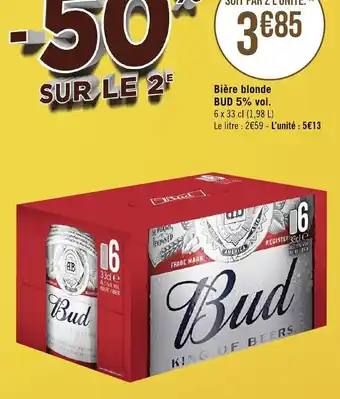 Géant Casino Bière blonde BUD 5% vol. offre