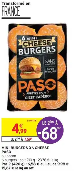 Intermarché Paso mini burgers x6 cheese offre