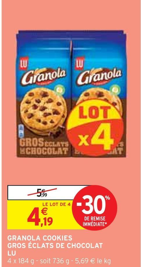 Intermarché Lu granola cookies gros éclats de chocolat offre