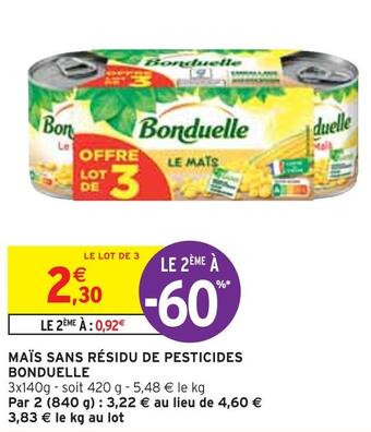 Intermarché Bonduelle maïs sans résidu de pesticides offre