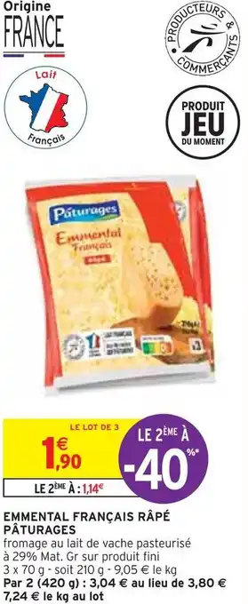 Intermarché Pâturages emmental français râpé offre