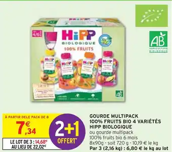 Intermarché Hipp biologique gourde multipack 100% fruits bio 4 variétés offre