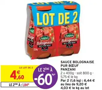 Intermarché Panzani sauce bolognaise pur bœuf offre