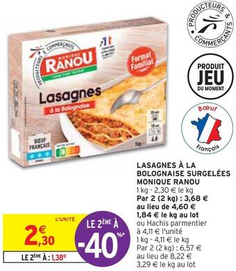 Intermarché Monique ranou lasagnes à la bolognaise surgelées offre