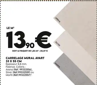 Carrelage mural avart 33 x 55 cm