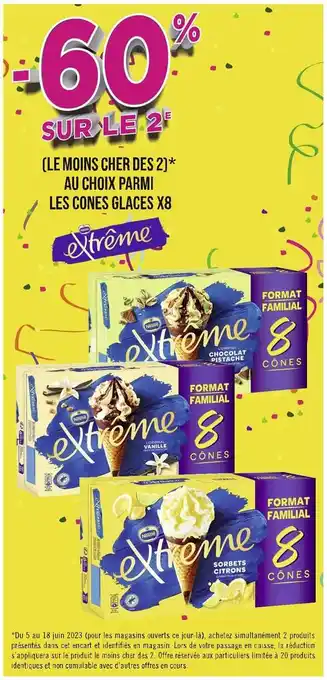 Casino Supermarchés Nestlé extrême -60% sur le 2e au choix parmi les cones glaces x8 nestlé extrême offre