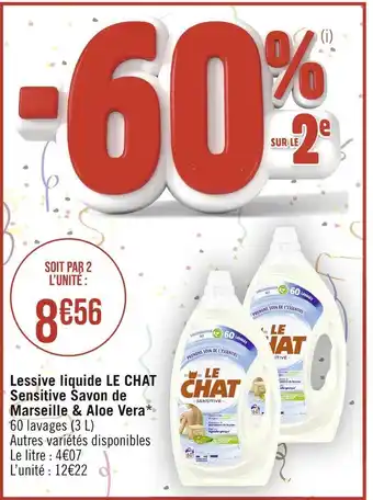 Casino Supermarchés Le chat lessive liquide sensitive savon de marseille & aloe vera* offre