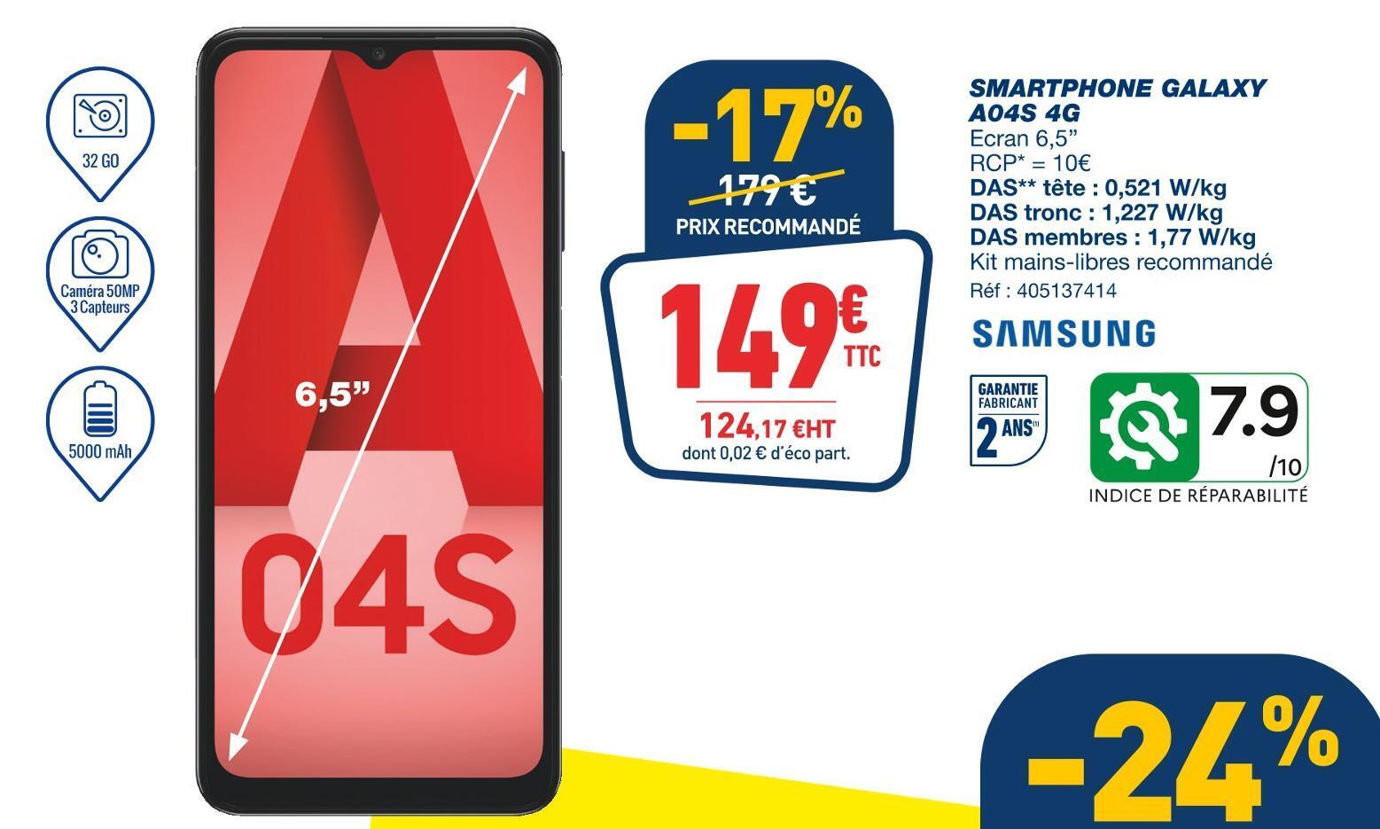 Bureau Vallée Samsung smartphone galaxy a04s 4g offre