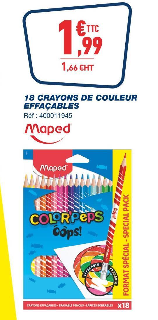 Bureau Vallée Maped 18 crayons de couleur effaçables offre