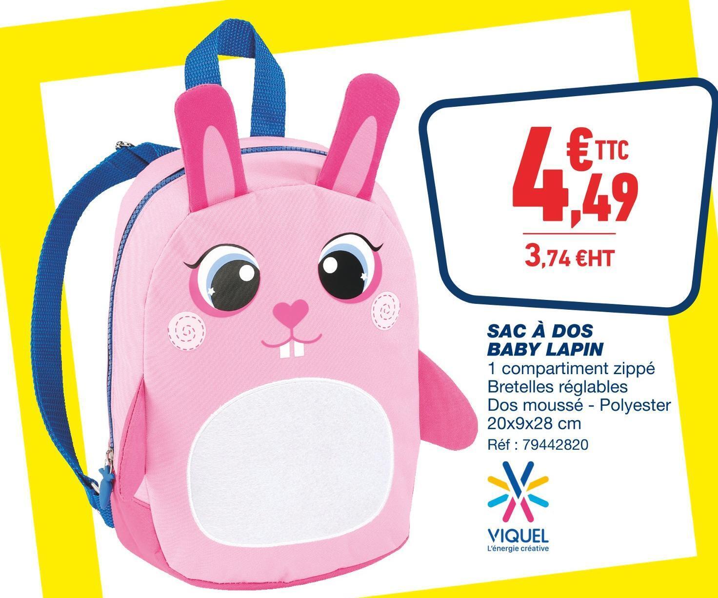 Bureau Vallée Viquel sac à dos baby lapin offre