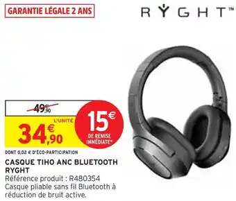 Intermarché Ryght casque tiho anc bluetooth offre