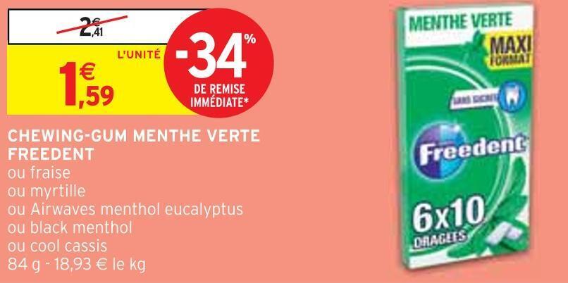 Intermarché Freedent chewing-gum menthe verte offre