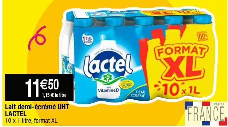 Cora Lait demi-écrémé lactel offre
