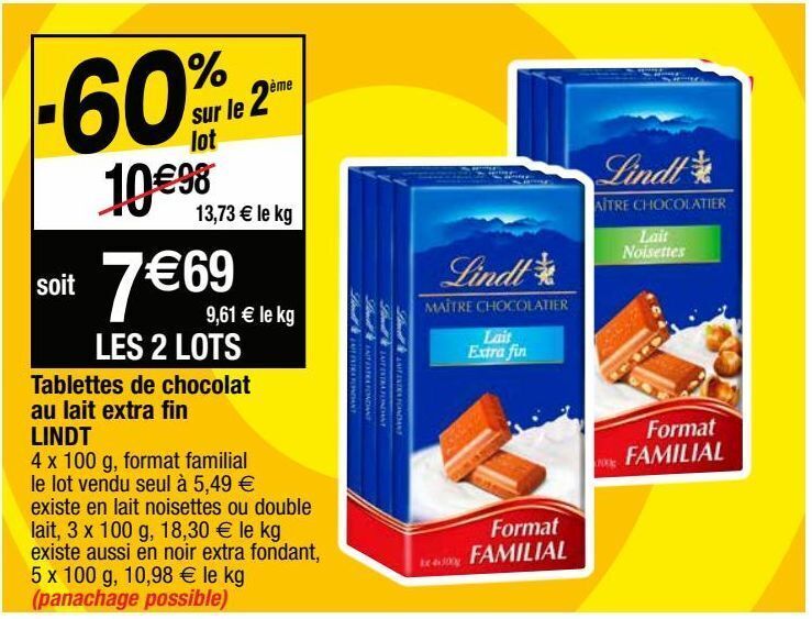 Cora Chocolat au lait lindt offre
