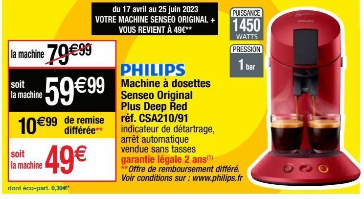 Cora Cafetière à capsules philips offre