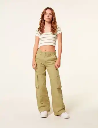 Jennyfer Jean wide leg cargo vert clair kaki offre
