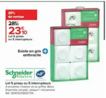 Castorama Schneider NF Lot 5 prises ou 5 interrupteurs offre