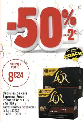 Capsules de café Espresso Forza intensité n° 9 L'OR x 40 (208 g)
