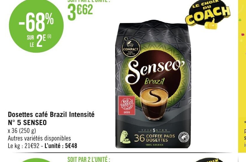 Géant Casino Dosettes café Brazil Intensité N° 5 SENSEO offre