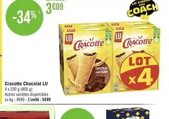 Géant Casino Cracotte Chocolat LU 4 x 200 g (800 g) offre