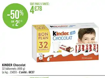 KINDER Chocolat 32 bâtonnets (400 g) Le kg: 15€93 - L'unité : 6€37